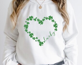 Heart Shamrock Sweatshirt: Lucky Irish St Patricks Day Shirt