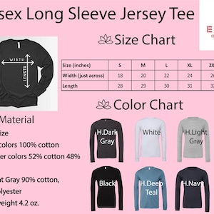 size chart of the long sleeve jersey tee
