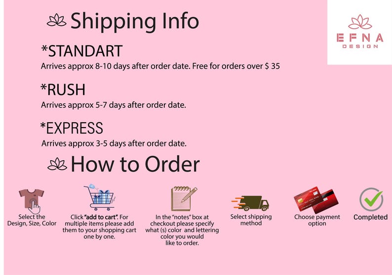 a pink poster of shipping info