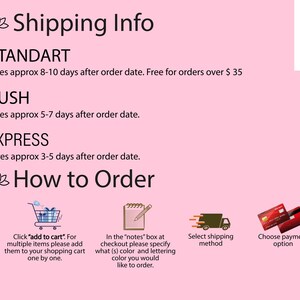 a pink poster with the words shipping info