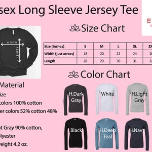 the long sleeve jersey tee is shown with different colors and sizes