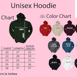 a size chart for a hoodie sweatshirt