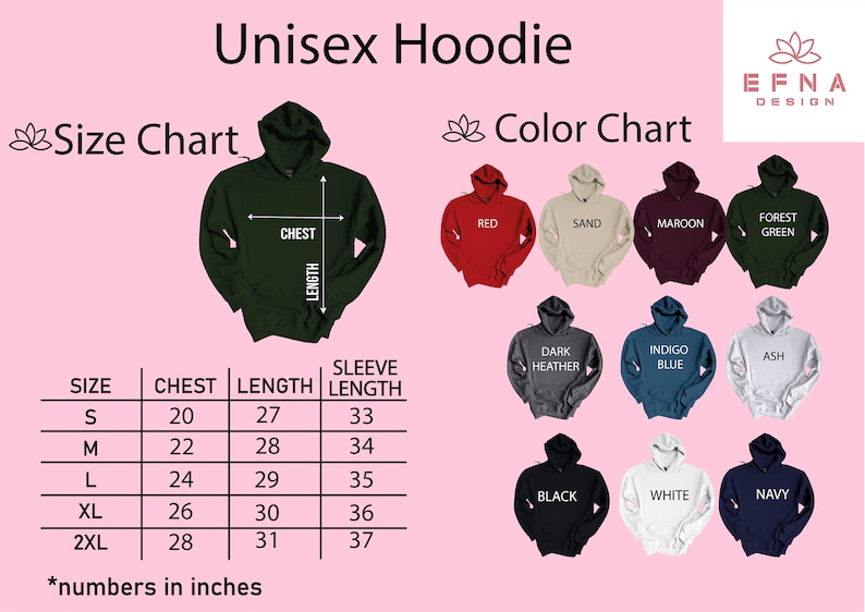 a size chart for a hoodie sweatshirt