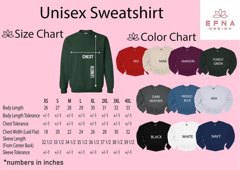 size chart of women sweatshirt