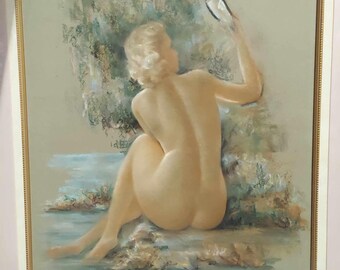 Original Art Deco Antique Pastel on Board Artwork Signed by the Artist, Armando Busi