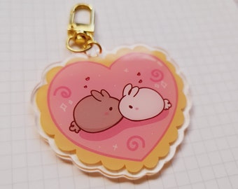 Yuki and Leo Buns Heart Double Sided Acrylic Keychain