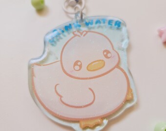 Drink Water Duck Double Sided Glitter Epoxy Acrylic Keychain