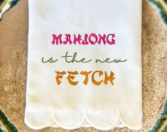 Toalla de mano bordada inspirada en el Mahjong / Regalo para anfitriona