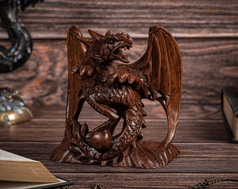 Small Dragon Statue 4.5", Mystical Animal, Wooden Dragon, Wood Carved Fantasy, Unique, Interior Decor, Livingroom Decor, Birthday Gift