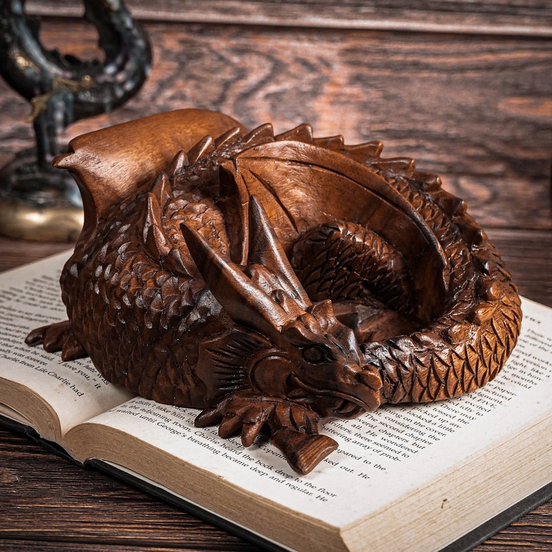 Sculpture Dragon Résine Pour Jardin - 30x30x22 Cm, Décoration Extérieure, Fontaine Compatible - 3
