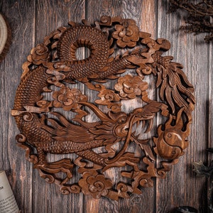 Houten standbeeld draak 15,5", kunst aan de muur, Chinese draak, mystiek dier, houtsnijwerk, gotische decoratie, verjaardagscadeau, cadeau voor papa