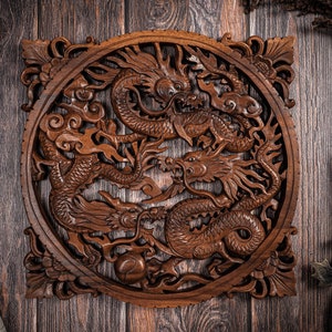 Chinese Dragon Wall Decor 13.5",  Dragon Wall Art, Wood Carving, Chinese Dragon, Mystical Animal, Home Decor, Lucky Gifts, Family Gift