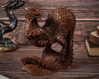 Wooden Dragon Statue 6", Unique Sculpture, Chinese Dragon, Mystical Animal, Unique Statue, Handmade, Room Decor, Home Decor, Gift for Her