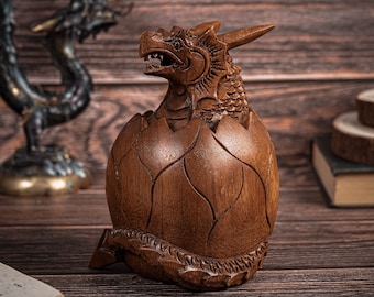 Newborn Dragon Sculpture 6", Baby Dragon, Egg, Mystical Animal, Dragon Art, Wood Carving, Wooden Figurine, Bedroom Decor, Gift for Her
