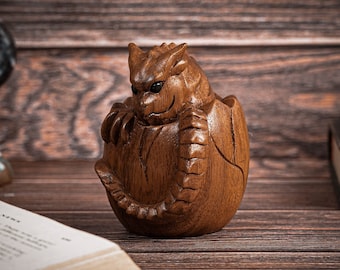 Baby Dragon Hatching From an Egg Sculpture 4", Cute Baby Dragon, Mystical Animal, Art, Wood Carving, Tabletop Decor, Gift for Mother