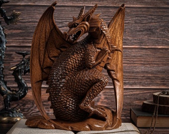 Wooden Dragon Statue 10.3", Unique Sculpture, Chinese Dragon, Mystical Animal, Handmade, Halloween Decor, Room Decor, father son gift