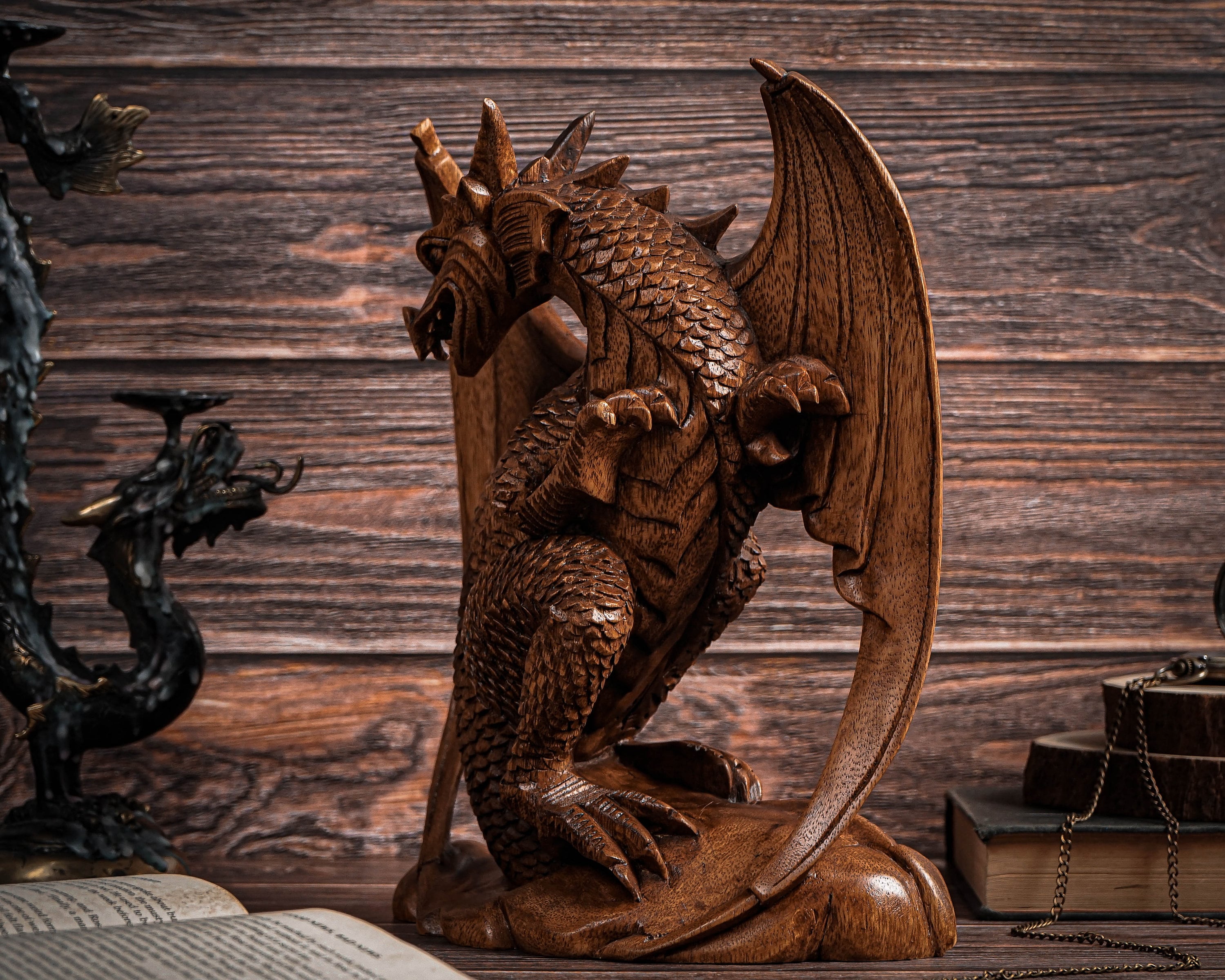 Wooden Dragon Statue 10.3, Unique Sculpture, Chinese Dragon, Mystical Animal,  Handmade, Halloween Decor, Room Decor, Father Son Gift 