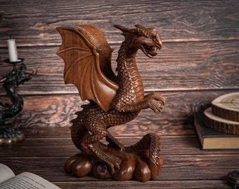 Hanging Couple Dragon Statue 11", Wall Art, Hanging Dragon, Ornament Dragon, Art, Wood Carving, Room Decor, Couple Gift, Gift for Him