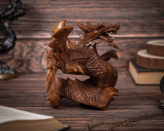 Wooden Dragon Statue 5, Unique Sculpture, Chinese Dragon, Mystical Animal,  Statue, Handmade, Room Decor, Christmas Decor, Gift for Son 