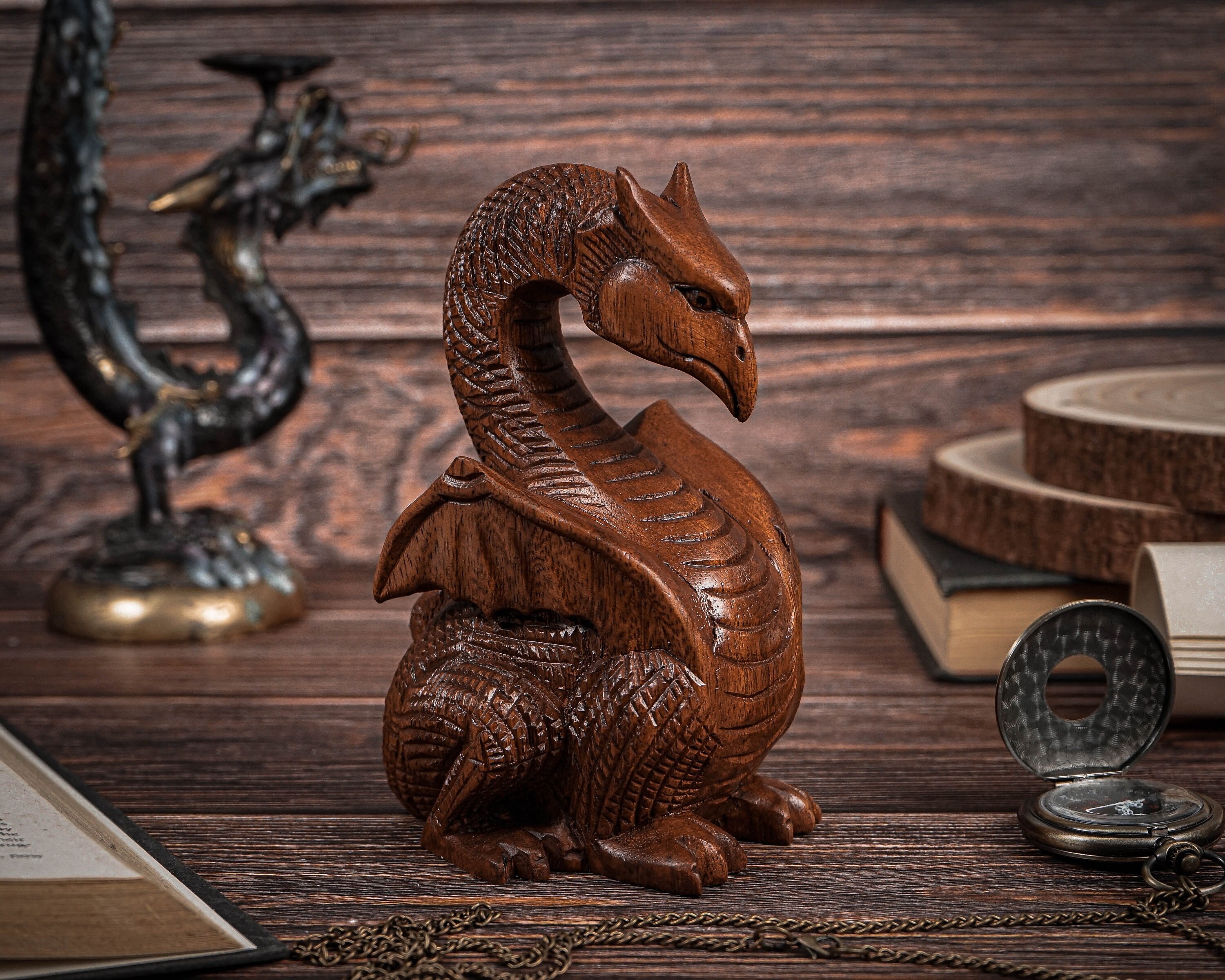Calm Dragon Statue 6", Wooden Dragon, Handicraft, Fantasy Animal ...