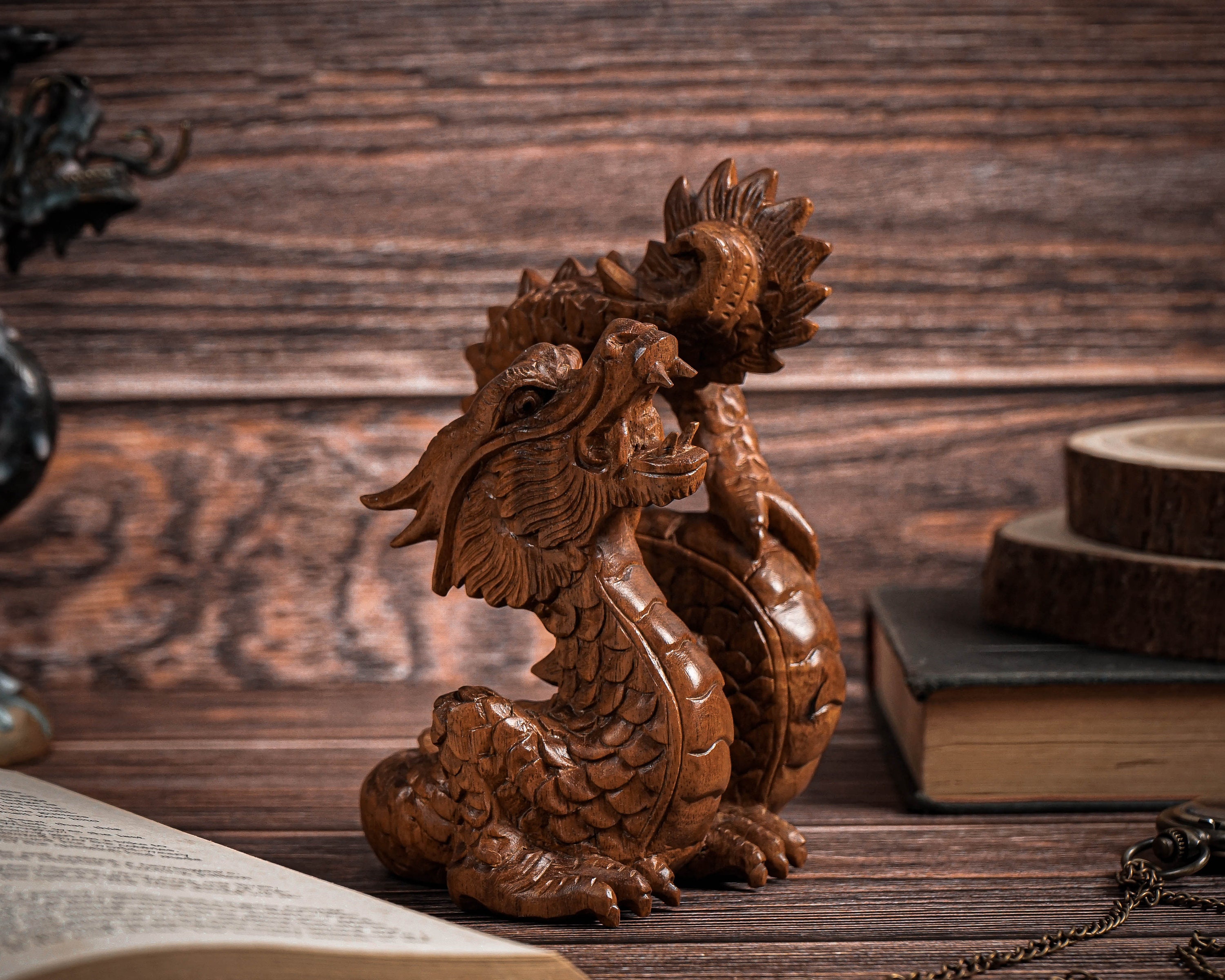 Wooden Dragon Statue 5.9, Unique Sculpture, Chinese Dragon, Mystical Animal,  Unique Statue, Handmade, Art, Gift for Her, Memorial Gift 