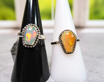 Vibrant Ethiopian Opal Coffin Rings