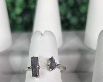 Minimalist Labradorite Double Bar Ring