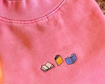 Tiny Books Embroidered Sweatshirt, Cute Simple Bookish Sweatshirt, Book Lover Gift, Reading Sweatshirt, Pink Bookish Merch, Books Embroidery