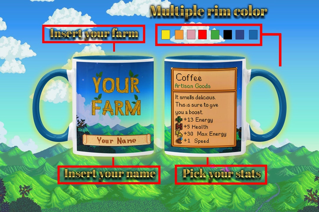 PERSONALIZED STARDEW VALLEY Mug, Stardew Valley Stats Mug, Boost Energy Health Mug, Pelican Town
