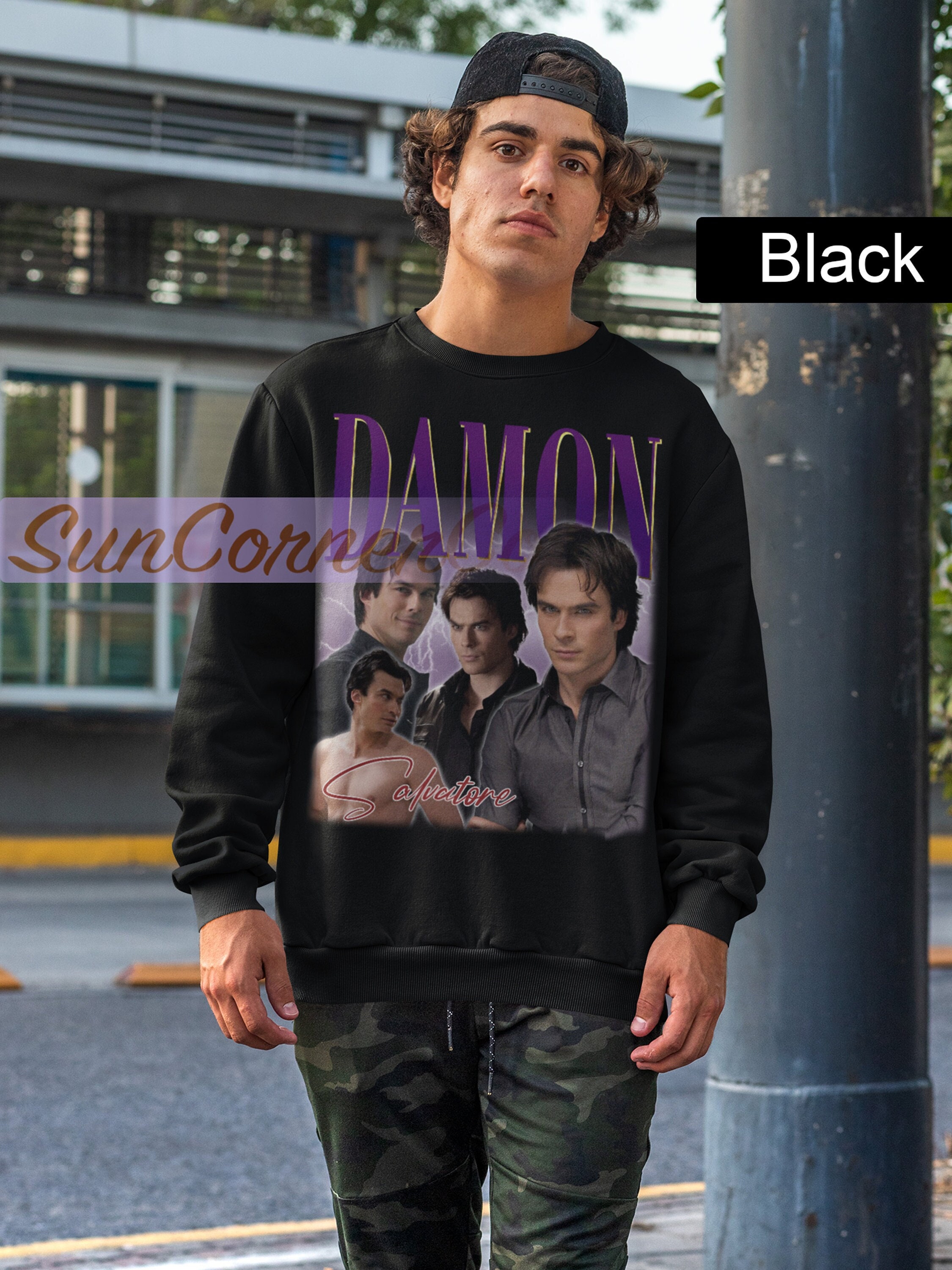 Discover DAMON SALVATORE Sweatshirt | Damon Salvatore The Vampie Diaries Bootleg Sweater