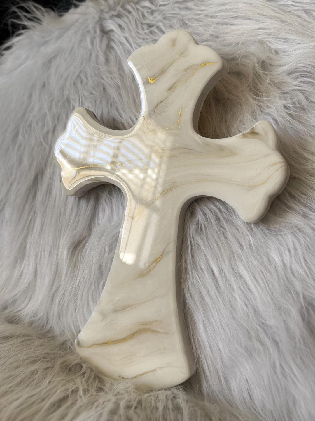 Wall Cross | White and Gold Marble Cross| Living Room Wall Art