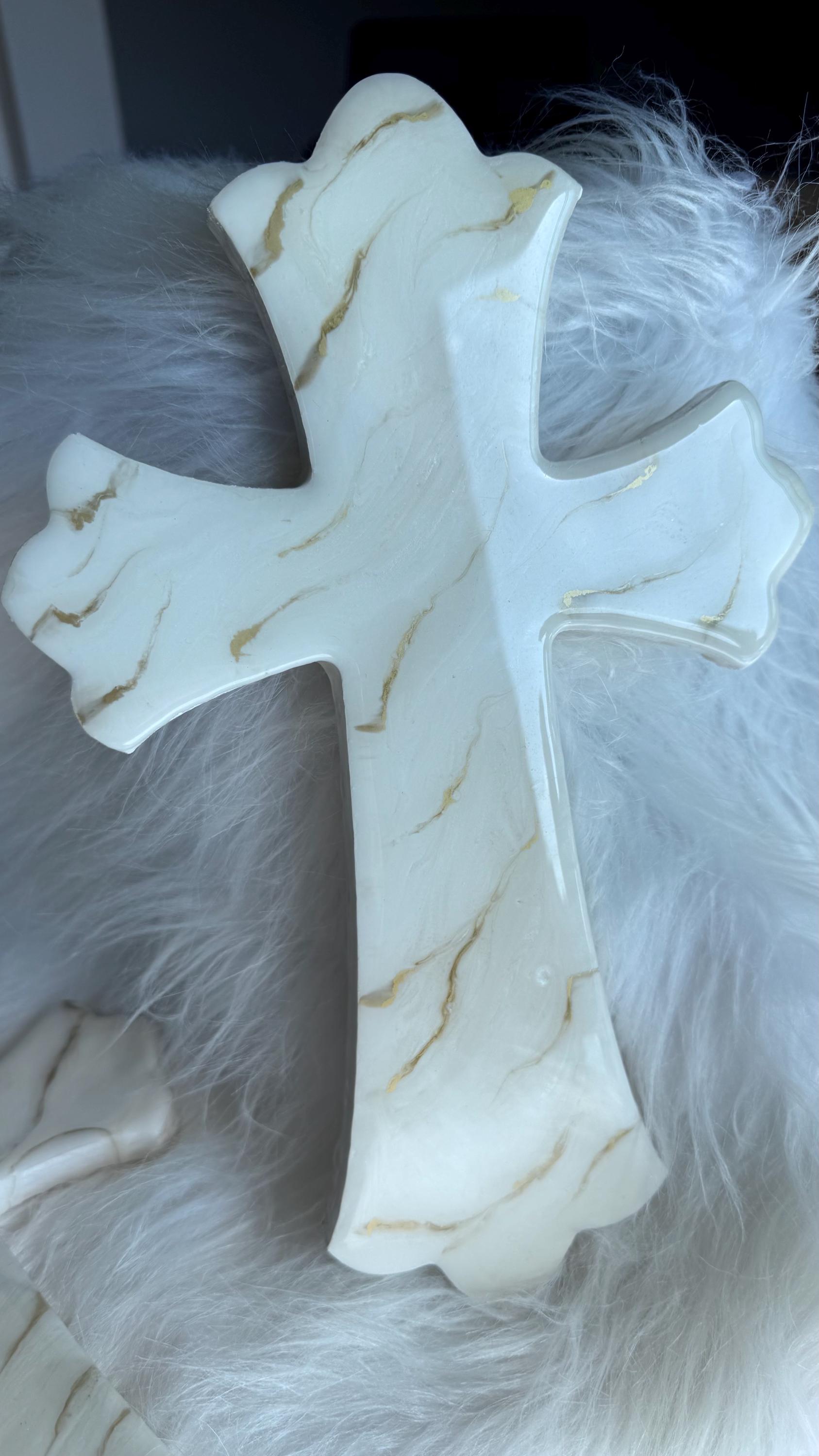 Wall Cross | White and Gold Marble Cross| Living Room Wall Art | Resin ...