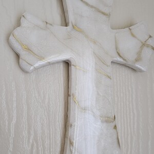 Wall Cross White and Gold Marble Cross Living Room Wall Art Resin Wall ...