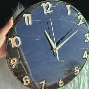 Resin art wall clock | White and gold marble wall clock |white and gold abstract epoxy resin wallclock | Housewarming gift | New home gift | image 14