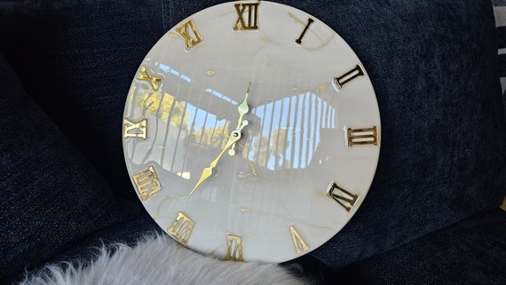 Resin art wall clock | White and gold marble wall clock |white and gold abstract epoxy resin wallclock | Housewarming gift | New home gift |