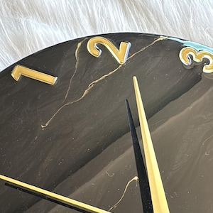Resin art wall clock | White and gold marble wall clock |white and gold abstract epoxy resin wallclock | Housewarming gift | New home gift | image 11