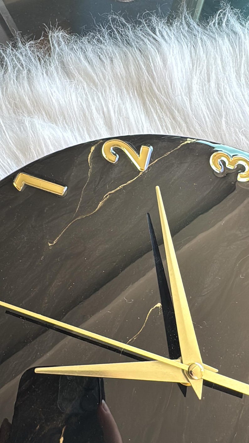 Resin art wall clock | White and gold marble wall clock |white and gold abstract epoxy resin wallclock | Housewarming gift | New home gift | image 11