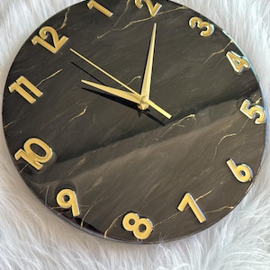 Resin art wall clock | White and gold marble wall clock |white and gold abstract epoxy resin wallclock | Housewarming gift | New home gift | image 15