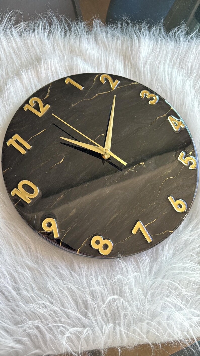 Resin art wall clock | White and gold marble wall clock |white and gold abstract epoxy resin wallclock | Housewarming gift | New home gift | image 15