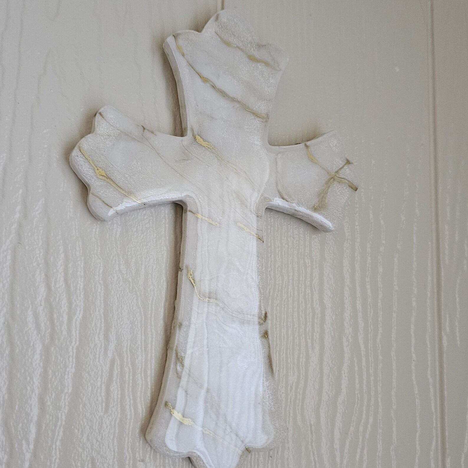 Wall Cross | White and Gold Marble Cross| Living Room Wall Art | Resin ...