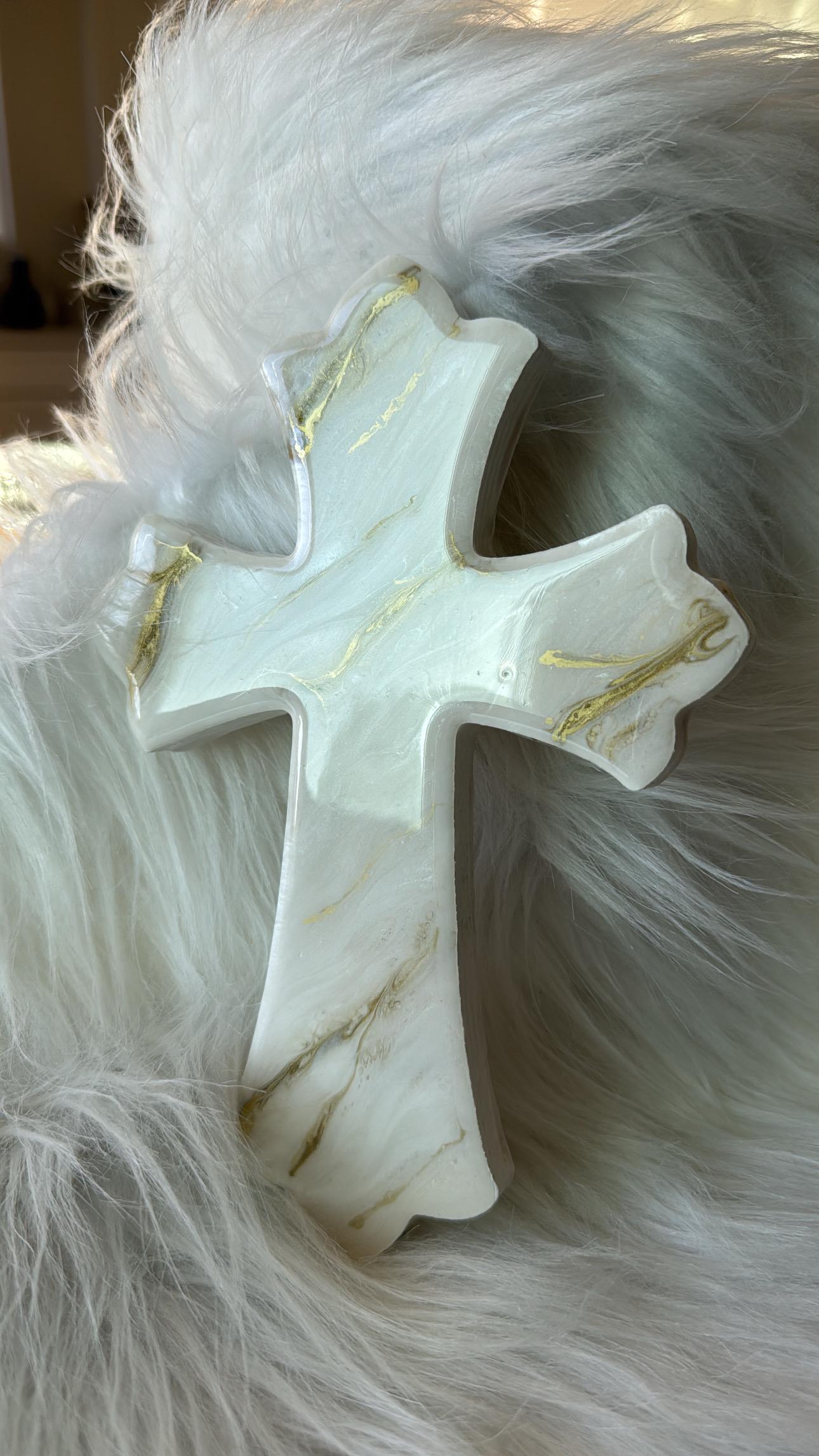 Wall Cross | White and Gold Marble Cross| Living Room Wall Art | Resin ...