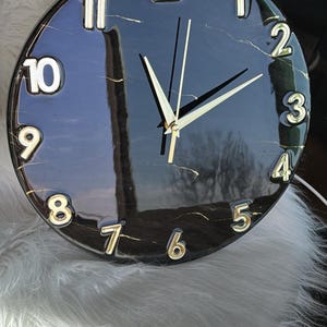 Resin art wall clock | White and gold marble wall clock |white and gold abstract epoxy resin wallclock | Housewarming gift | New home gift | image 16