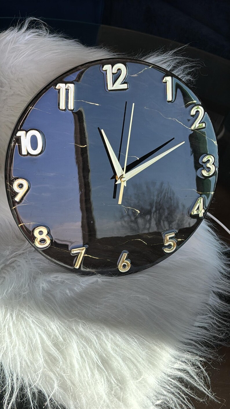 Resin art wall clock | White and gold marble wall clock |white and gold abstract epoxy resin wallclock | Housewarming gift | New home gift | image 16