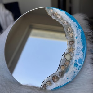 Ocean waves mirror| Beach waves acrylic mirror| Seashells beach morror| Beach home decor| wall mirror art| Resin wall art| Summer home decor