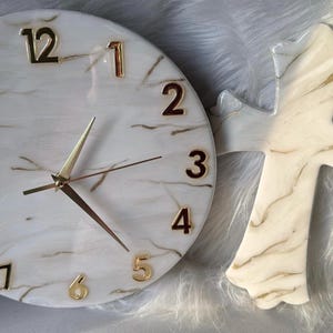 Resin art wall clock | White and gold marble wall clock |white and gold abstract epoxy resin wallclock | Housewarming gift | New home gift | image 10