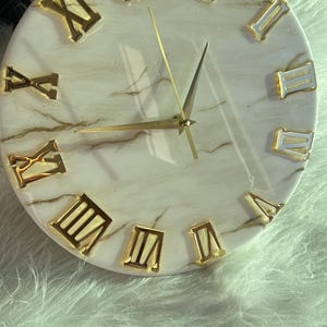 Resin art wall clock | White and gold marble wall clock |white and gold abstract epoxy resin wallclock | Housewarming gift | New home gift | image 12