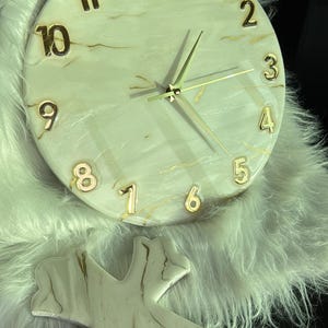 Resin art wall clock | White and gold marble wall clock |white and gold abstract epoxy resin wallclock | Housewarming gift | New home gift | image 13