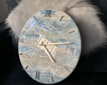 Resin art Wall clock | blue, white and silver wall clock | Living room clock | Office Clock | New home gift |EpoxyResinWallClock
