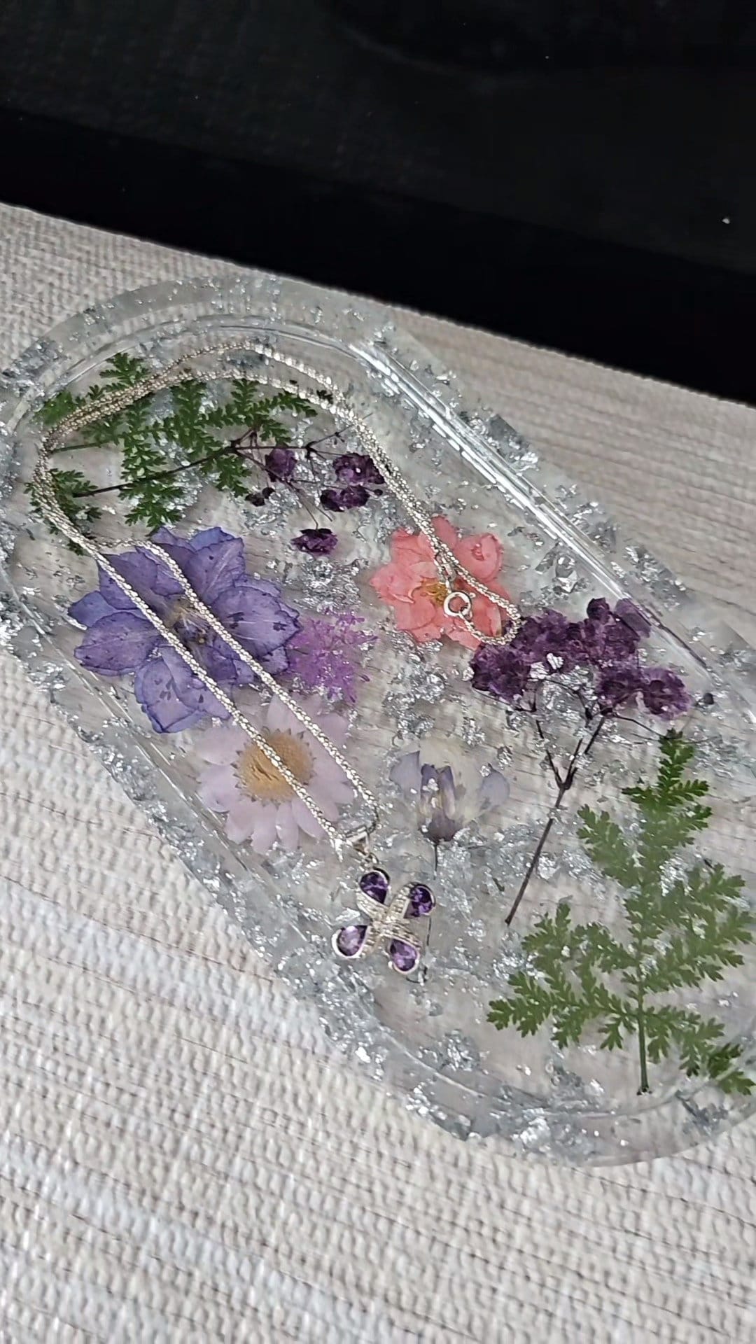 Pressed Flower Vanity Tray Resin Vanity Tray Oval Tray Decorative Tray