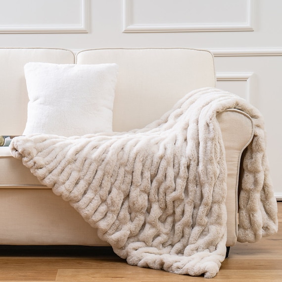 Luxury Concepts Faux Rabbit Fur Throw Blanket Ultra Soft 